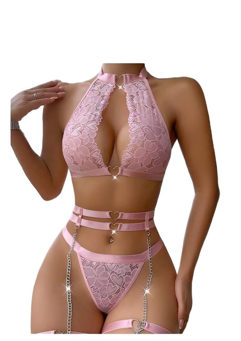 Underwire Bra Padded - 섹시 란제리 세트, 푸쉬업 레이스 가터