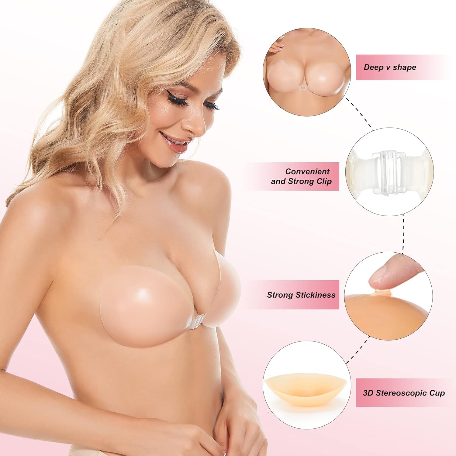Push Up Bra Silicone - 스티키 브라 푸쉬업 접착식 브라 여성용