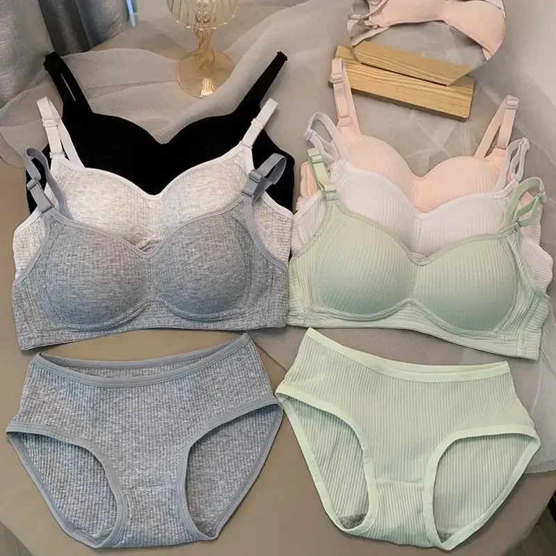 Cotton Bra Everyday - 여성 원활한 브래지어 세트 팬티 +
