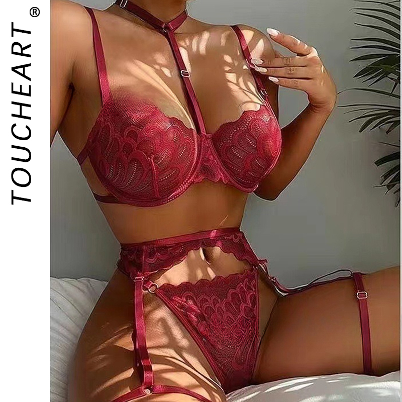 Sheer Bra Lace - Toucheart 여성을위한 섹시한 흥미로운 속옷 홀터넥