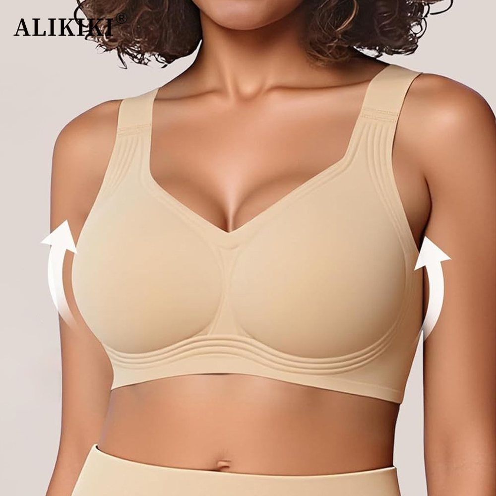 T Shirt Bra Seamless - 여성용 심리스 무선 서포트 브라 푸쉬업