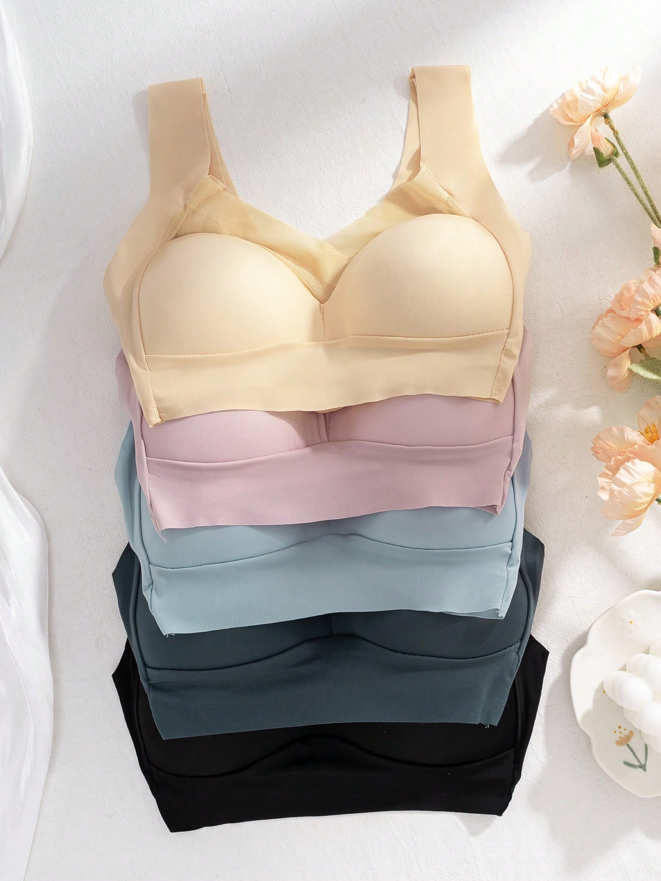 Sleep Bra Bralette - 5pcs 여성용 심리스 아이스 실크 무선