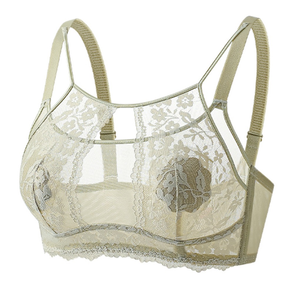 Sheer Mesh Bra - 패션 메쉬 플라워 무선 딥 V