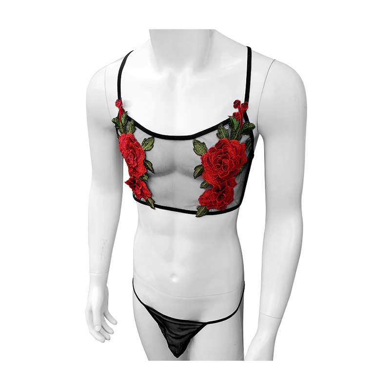 Sheer Mesh Bra - 섹시한 자수 남성 시스루 쉬어 메쉬
