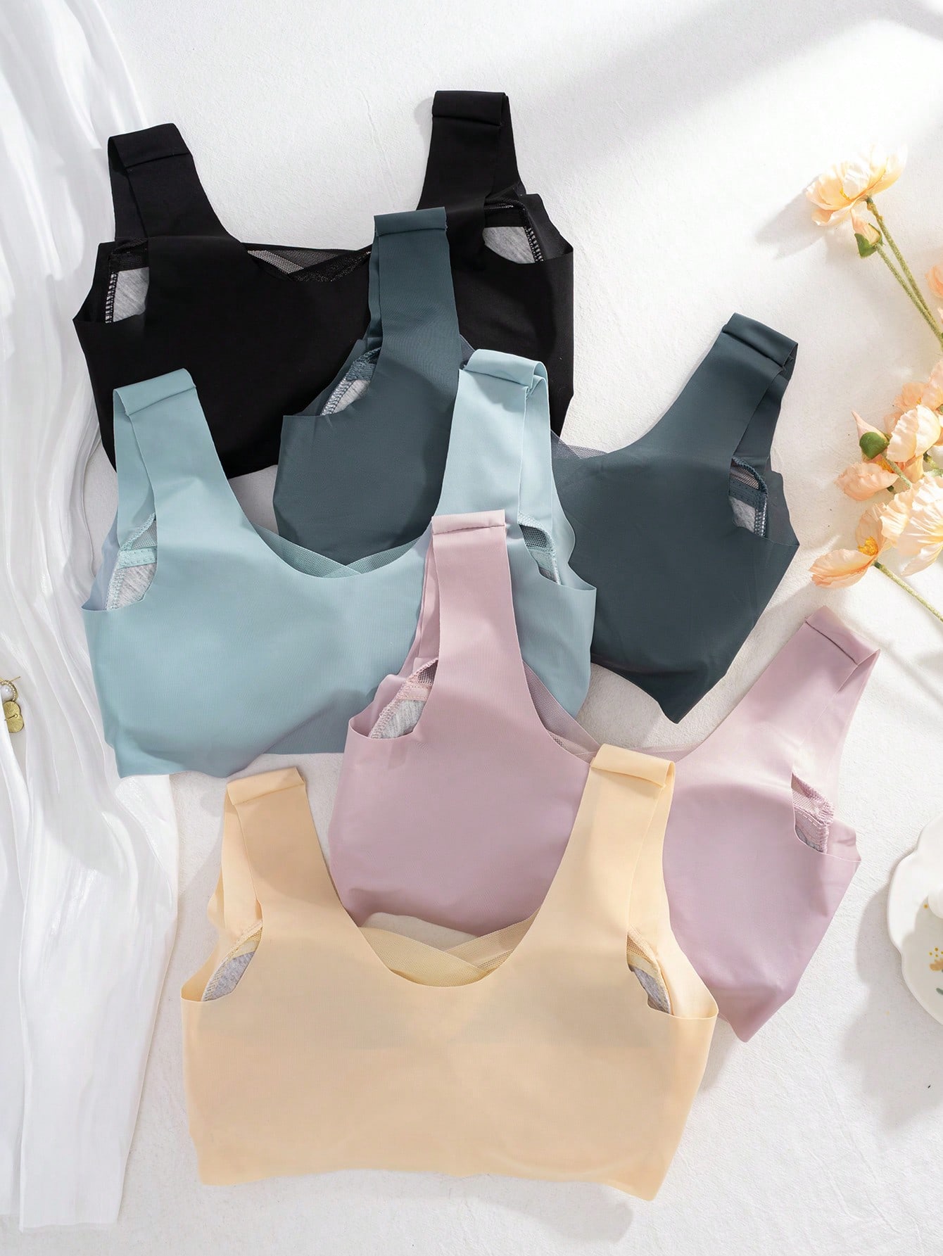 5pcs 여성용 심리스 아이스 실크 무선 브라, V넥  - Sleep Bra Bralette 리뷰 및 가격