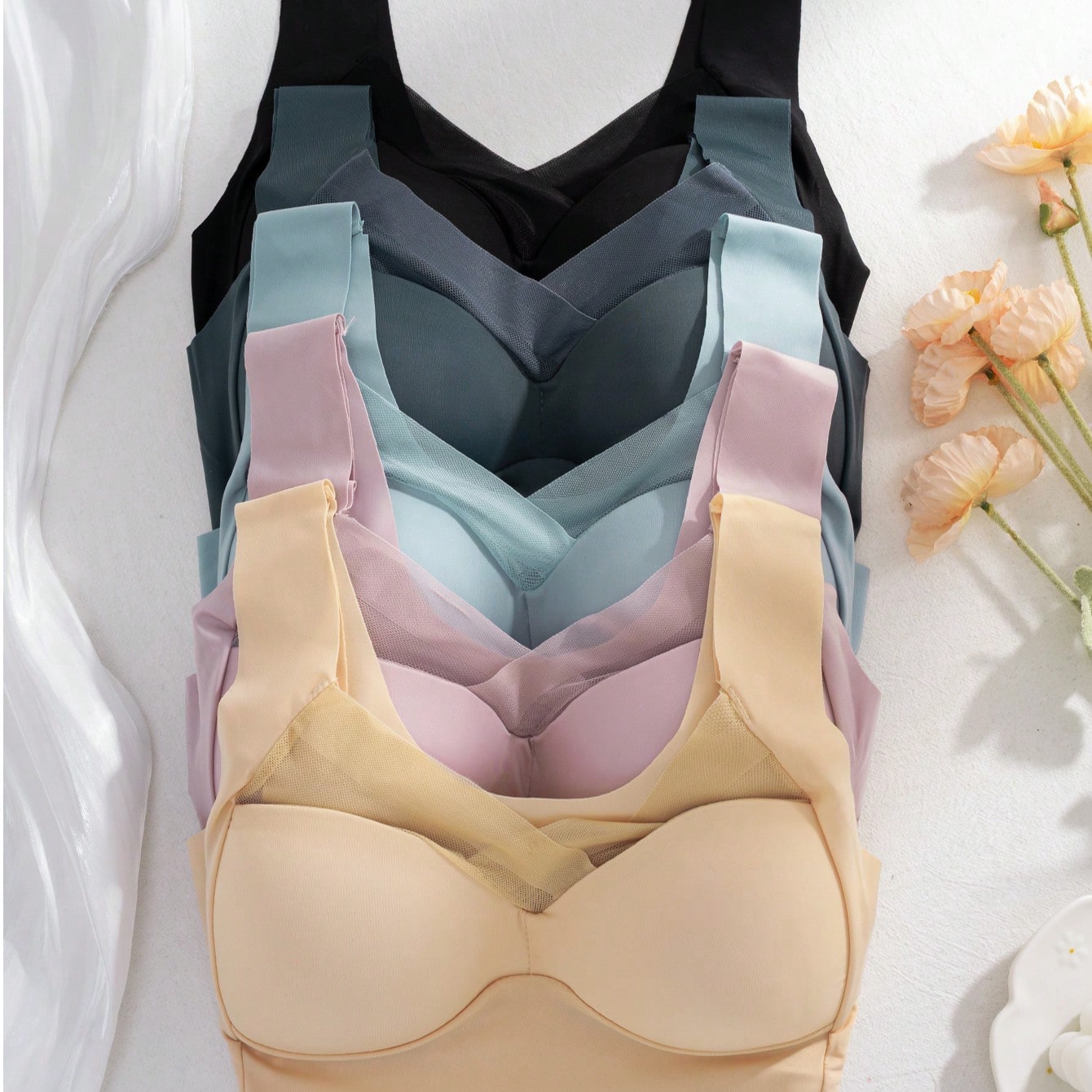 5pcs 여성용 심리스 아이스 실크 무선 브라, V넥  - Sleep Bra Bralette 리뷰 및 가격