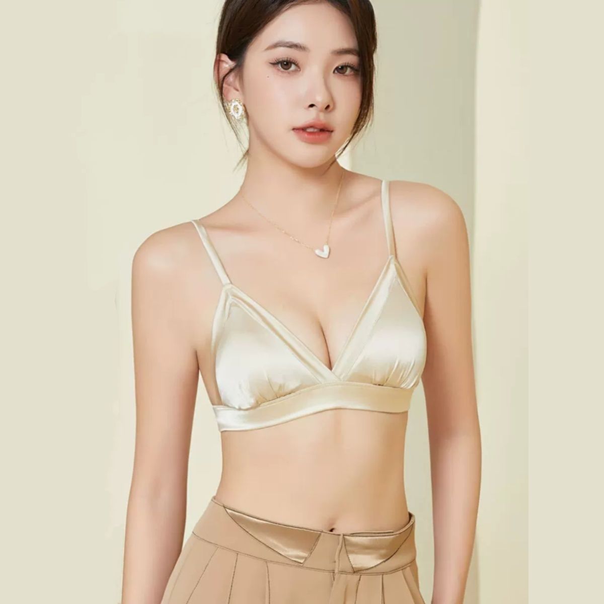 럭셔리 리얼 실크 새틴 무선 트라이앵글 브라, 얇은 스 - Sleep Bra Bralette 리뷰 및 가격
