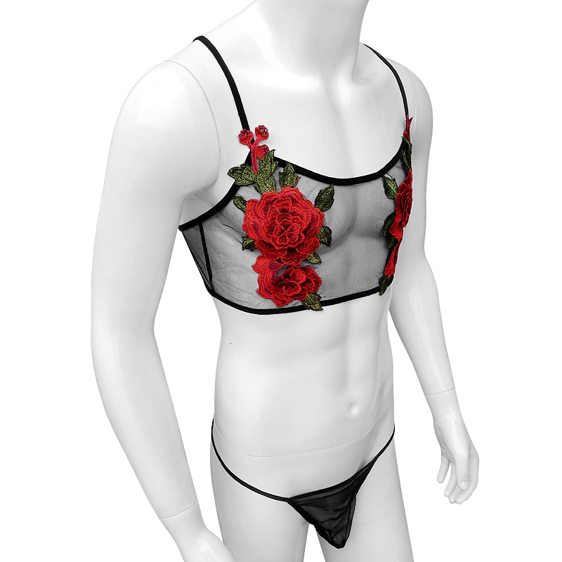 섹시한 자수 남성 시스루 쉬어 메쉬 레이스 란제리 세트 - Sheer Mesh Bra 리뷰 및 가격